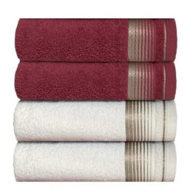 Imagem de Kit 4 Toalhas de Banho 75x150cm 100% Algodão – Macias Absorventes e Duráveis para Uso Diário (2-CEREJA+2-BRANCA)