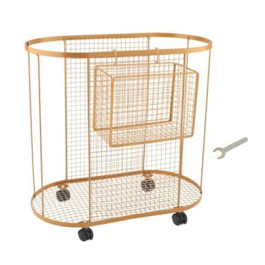 Imagem de FytStycale Cesta de Armazenamento para Tapete de Ioga, Suporte para Equipamentos de Ginástica para Academia Doméstica com Rodas, Organizador de Academia de Metal, Ouro