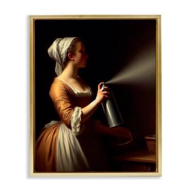 Imagem de Stupell Industries Arte de parede engraçada vintage feminina e tinta spray com moldura dourada flutuante, design por Lettered and Lined, 78 x 63 cm