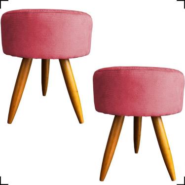 Imagem de Kit 2 Puff Decorativo Redondo Para Sala Quarto Penteadeira Pé Palito Castanho Suede Cores
