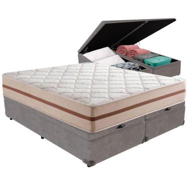 Imagem de Cama Box Baú Cinza E Colchão Classic 22 Cm Molas Ensacadas Queen Anjos