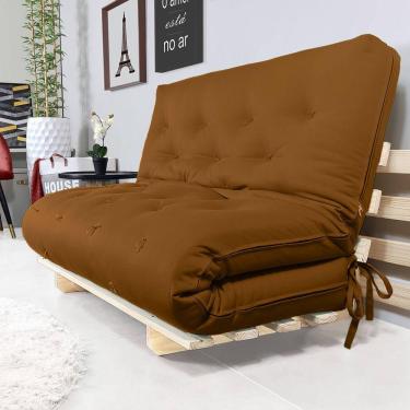 Imagem de Sofa Cama Casal Futon Oriental Caramelo Com Madeira Maciça