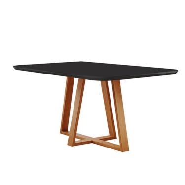 Imagem de Mesa De Jantar Florença Madeira Maciça 180x90cm Tampo Retângular Vidro Móveis Minas Cor Preto