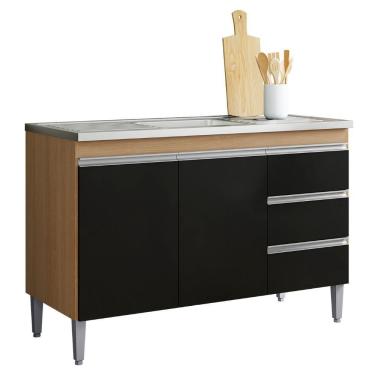 Imagem de Balcão Para Pia Andréia 100 Cm 2 Portas Amendoa Preto Ajl
