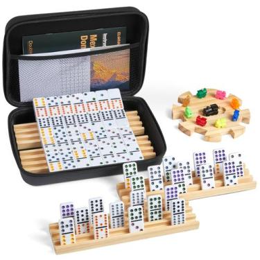 Imagem de Conjunto de dominós ELONGDI Mexican Train Double 12 com 4 bandejas/pra