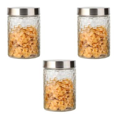Imagem de Conjunto 3 Potes Vidro Rattan Tampa Inox 1200ml Class Home