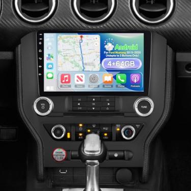 Imagem de Rádio Qualcomm 8 Core 4 + 64G para Ford Mustang 2015-2020 (adapta-se a 3 botões), tela de 9 polegadas Mustang Android estéreo para carro - Carplay/Android Auto/Bluetooth 5.1/SWC/FM RDS