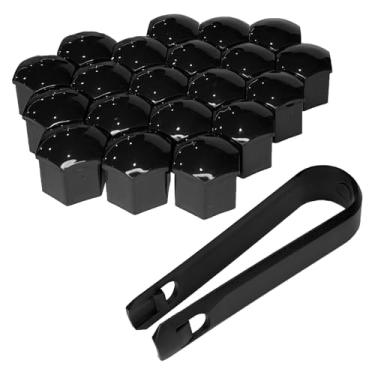 Imagem de SWQS Tampas de porca preta 20 peças tampas hexagonais à prova de ferrugem com ferramenta de remoção, tampas centrais de plástico para aros, capas de porca de pneu protetoras e decorativas universais