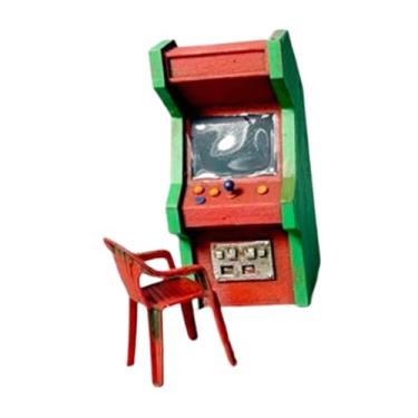 Imagem de EHJRE Miniatura de Máquina de Arcade em Escala 1:64 com Cadeira de Encosto Alto para Cenas de Jogos Retrô