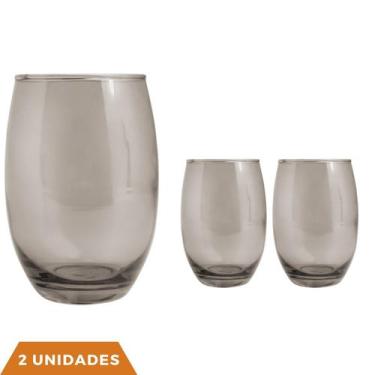 Imagem de Copo De Vidro 450ml Redondo Bellagio Cinza Luxo - 2 Unidades - PRATICA
