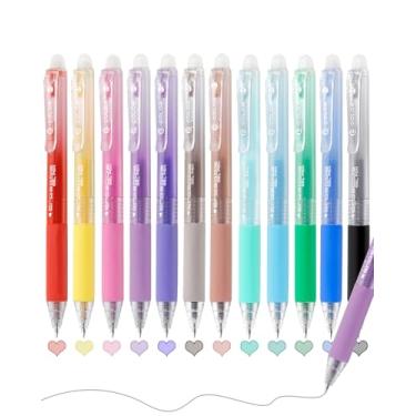 Imagem de Solati Canetas de gel apagáveis de 12 cores, canetas apagáveis coloridas de ponta fina de 0,7 mm, fazem com que os erros desapareçam, tintas de cores sortidas para desenhar, escrever, planejar e