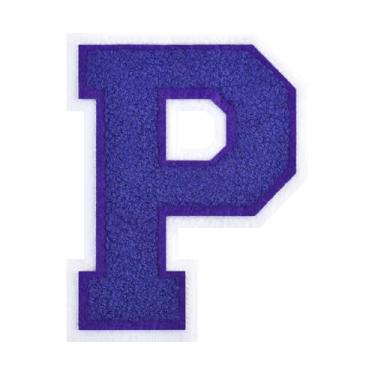 Imagem de 1 peça de patch de letra de chenille roxo de 11,4 cm com borda branca – Remendos do alfabeto para roupas, jaquetas, mochilas, chapéus para decoração personalizada, nome personalizado e artesanato. (P)