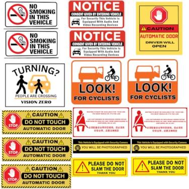 Imagem de Pacote de decalque de segurança, 17 peças, adesivos de segurança de veículos para táxi e carona, placas de vinil à prova d'água sem fumar, cinto de segurança, avisos de câmera de segurança