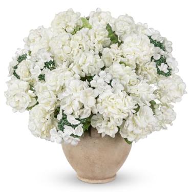 Imagem de Briful Flores artificiais de gerânio branco com sementes, 6 peças de hastes de gerânio de seda realistas de 40 cm para vaso de mesa, flores falsas internas e externas para decoração de casa, jardim