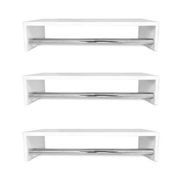 Imagem de Arara Nicho Cabideiro MDF Branco Kit Tubo Metal Com Parafusos e Suporte(3 Araras)