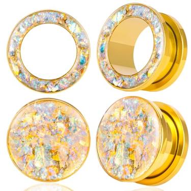 Imagem de Maxbott 2 pares de alargadores de orelha design de estilhaços brilhantes de aço inoxidável 316L alargador de orelha piercing corporal joias para mulheres e homens, 6mm(2G), Aço inoxidável, Sem Pedra