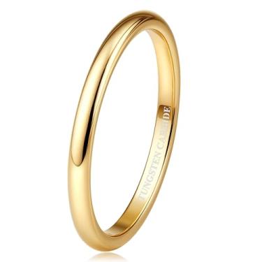 Imagem de Tungary Aliança de casamento de tungstênio de 2 mm, 4 mm, 6 mm, 8 mm, banhado a ouro 14 K, anéis empilháveis para mulheres e homens, anel de compromisso delicado abobadado de alto polimento, joia