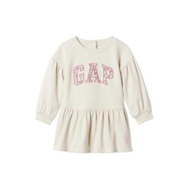 Imagem de GAP Vestido com logotipo de manga comprida para bebês meninas, Chino, 3-6 Meses