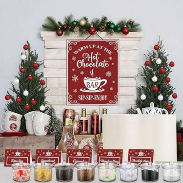 Imagem de Meanplan Kit de decoração de barra de cacau quente de 52 peças com 8 potes de acrílico com colheres, 24 adesivos redondos, 1 pôster com suporte, 18 cartões de barraca, suprimentos de estação de