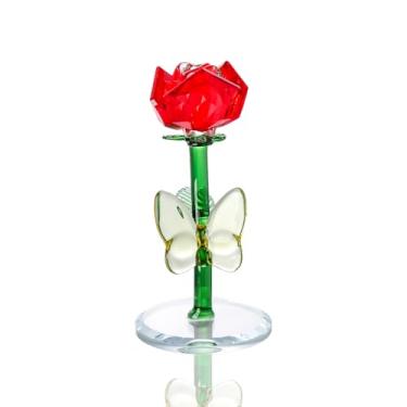 Imagem de LONGWIN Estatuetas de flor rosa vermelha cristal buquê de flores com haste decoração de casa presente para namorada mulheres mães