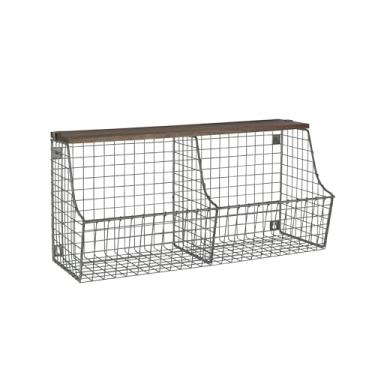 Imagem de Spectrum Diversified Cesto duplo vintage com armazenamento de madeira e prateleira de madeira, armazenamento e organização de entrada, cinza industrial