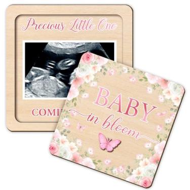 Imagem de Caixa de anúncio de gravidez rosa rosa, presente de lembrança de madeira para avós, família, suporte de moldura de ultrassom, caixa surpresa para revelação de bebê, anúncio fofo de bebê em breve para