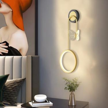 Imagem de Luminária de parede LED com luz quente, ideal para quarto, 11W, luz noturna, abajur de cabeceira, design criativo com borboletas, estilo nórdico moderno, perfeita para decorar paredes de fun