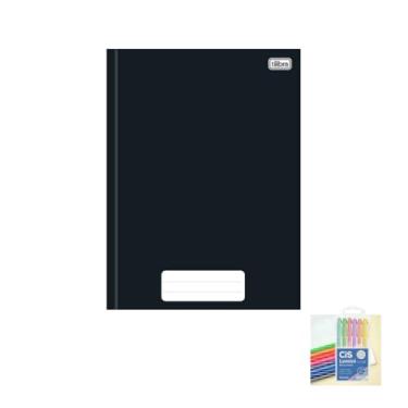 Imagem de Kit Caderno Brochura Capa Dura Pepper Preto 80 Folhas + Caneta Esferográfica 0.7mm + Marca Texto Lumini Pastel 06 Cores