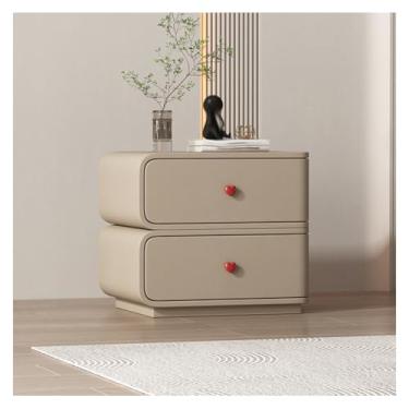 Imagem de SPXMQSS Mesa de cabeceira com 2 gavetas de armazenamento, mesa de cabeceira de madeira maciça sem necessidade de montagem mesa lateral para quarto sala de estar, 45 x 40 x 48 cm, marrom esquerdo