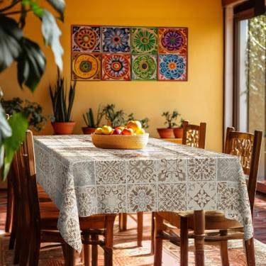 Imagem de Toalha de Mesa Plástica Térmica Impermeável para 4 6 e 8 Lugares Toalha Retangular Antiderramamento para Cozinha e Sala (MARRAKESH,6 Lugares)