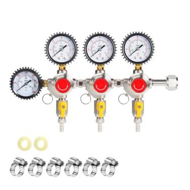 Imagem de Regulador de CO2 para Kegerator Triple Tap Dispensador de Torre de Cerveja, CGA-320 Regulador de Tanque de CO2 Regulador de Gás 0-3000psi, Regulador de Barril Regulador de Pressão de Segurança de