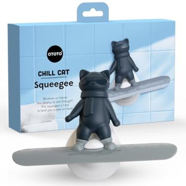 Imagem de OTOTO Chill Cat Squeegee - Acessórios de cozinha fofos, decoração de banheiro fofa, acessórios de banheiro pretos, acessórios de chuveiro, rodo de chuveiro para portas de vidro, rodo de banheiro