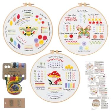Imagem de Louise Maelys Kit de bordado para iniciantes, 3 pacotes de ferramentas de prática para adultos, aprender 30 pontos básicos, presente de costura manual faça você mesmo, kits de ponto cruz para