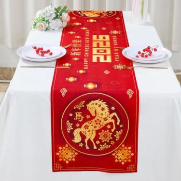 Imagem de Caminho de mesa de ano novo chinês, 2026 ano de corte de papel cavalo estilo caminho de mesa vermelho, festival de primavera lunar da China, decoração de jantar de cozinha de inverno para festa em