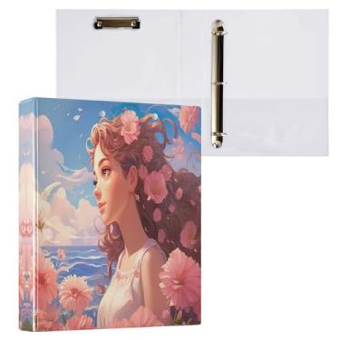 Imagem de Qilmy Um lindo organizador de fichário de menina de desenho animado, fichário de 3 anéis com prancheta (carta A4), fichário fofo para material de escritório escolar 171