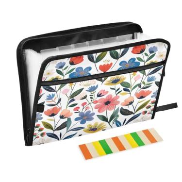 Imagem de Wassud Acordeão de flores coloridas organizador de arquivos de papel A4 pastas de arquivo de documentos com etiquetas pasta de arquivo expansível 13 bolsos