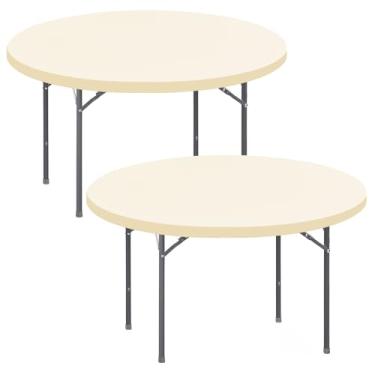 Imagem de Pacote com 2 toalhas de mesa redondas elásticas para mesas de 152 cm, à prova d'água, elástica, lavável, toalha de mesa de piquenique, dobrável, elastano, para ambientes internos e externos, para