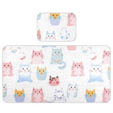Imagem de Burbuja Tapete refrescante para bebês com desenho animado de gatos, tapete de seda gelada para colchão de berço, almofada de dormir com fronha para meninas e meninos, 71 x 132 cm