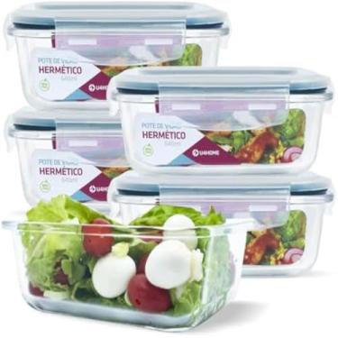 Imagem de Potes de vidro redondos com tampa hermetica para armazenar alimentos, reutilizaveis