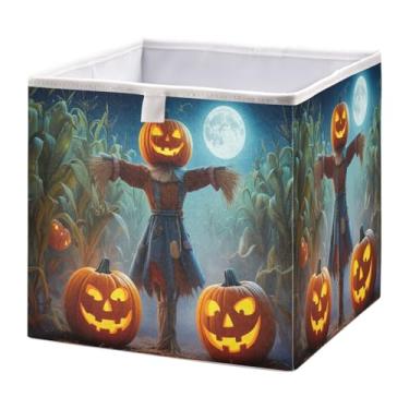 Imagem de STAYTOP Cestos de armazenamento de abóbora de Halloween 28 cm, cestas de armazenamento dobráveis para organizar livros, prateleiras, armários, caixa de armazenamento grande, caixas organizadoras