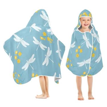 Imagem de Burbuja Toalha de banho com capuz de flores de libélulas para crianças, toalha de praia de pelúcia macia absorvente para meninas e meninos 3-10 anos, 61 x 127 cm