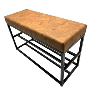 Imagem de Banco Sapateira 80cm Industrial Estofado Cores Decorativa Hall De Entrada Luxo sapateira hall de entrada para Hall de Entrada, Corredor ou Quarto(Estrutura Preta/Assento Marrom)