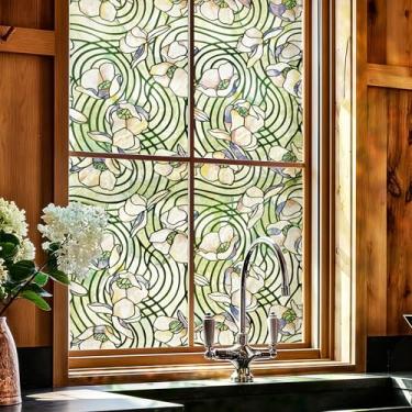 Imagem de Película de vitral 3D, película decorativa de privacidade para banheiro, porta da frente, casa, controle de calor com bloqueio solar, fixação estática, planta dançante de 59,9 cm x 89,9 cm