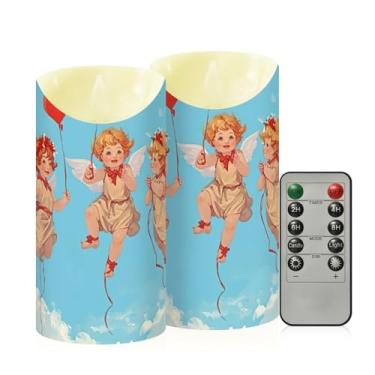 Imagem de Wassud Pacote com 2 velas lindas anjo sem chama com controle remoto, velas realistas cintilantes com temporizador, velas decorativas para Natal, casamento, festa, decoração de casa média