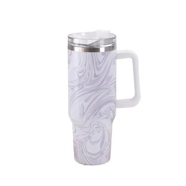 Imagem de Copo Térmico Aço Inox 1200 Ml Com Alça e canudo(Cinza Com Branco)