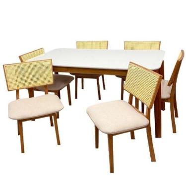 Imagem de Mesa de Jantar Alegra 160x80cm com Vidro e 6 Cadeiras Diamante em Linh