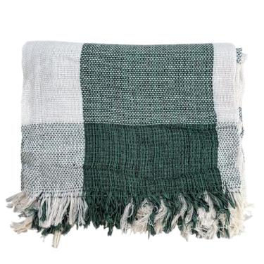 Imagem de Manta Para Sofá Decoração(Xadrez verde/crua)