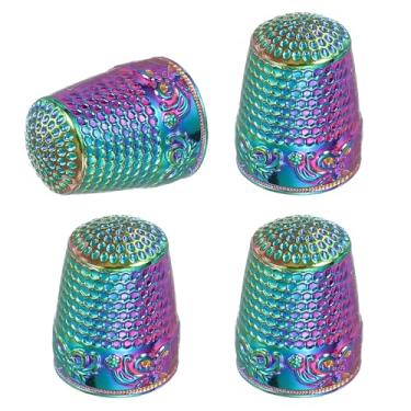 Imagem de PATIKIL Dedal de costura, 4 peças de dedais de metal para costura à mão, protetor de dedo, kit de suprimentos de artesanato, acessórios, bordado, à mão, ferramentas DIY, multicolorido