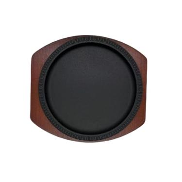 Imagem de FJPTFENG Frigideira para bifes Sizzle, placa de ferro fundido, grelha com base de madeira