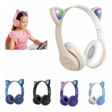 Imagem de Fone de Ouvido Sem Fio Bluetooth Infantil Orelha de Gatinho com LED, Microfone, Gamer, Clip-Ear (Rosa,Roxo,Azul Claro,Preto) (Azul-Claro)